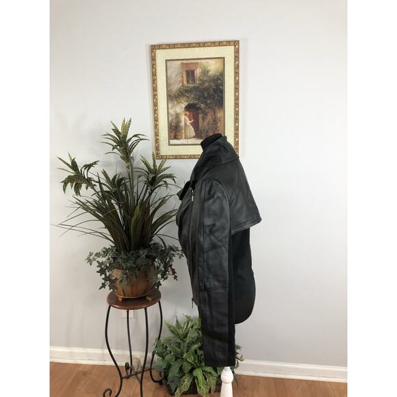 BCBGenaration Women Black M Leather And Ponte Envelope Neck Moto Jacket Mob Wife - Picture 5 of 10